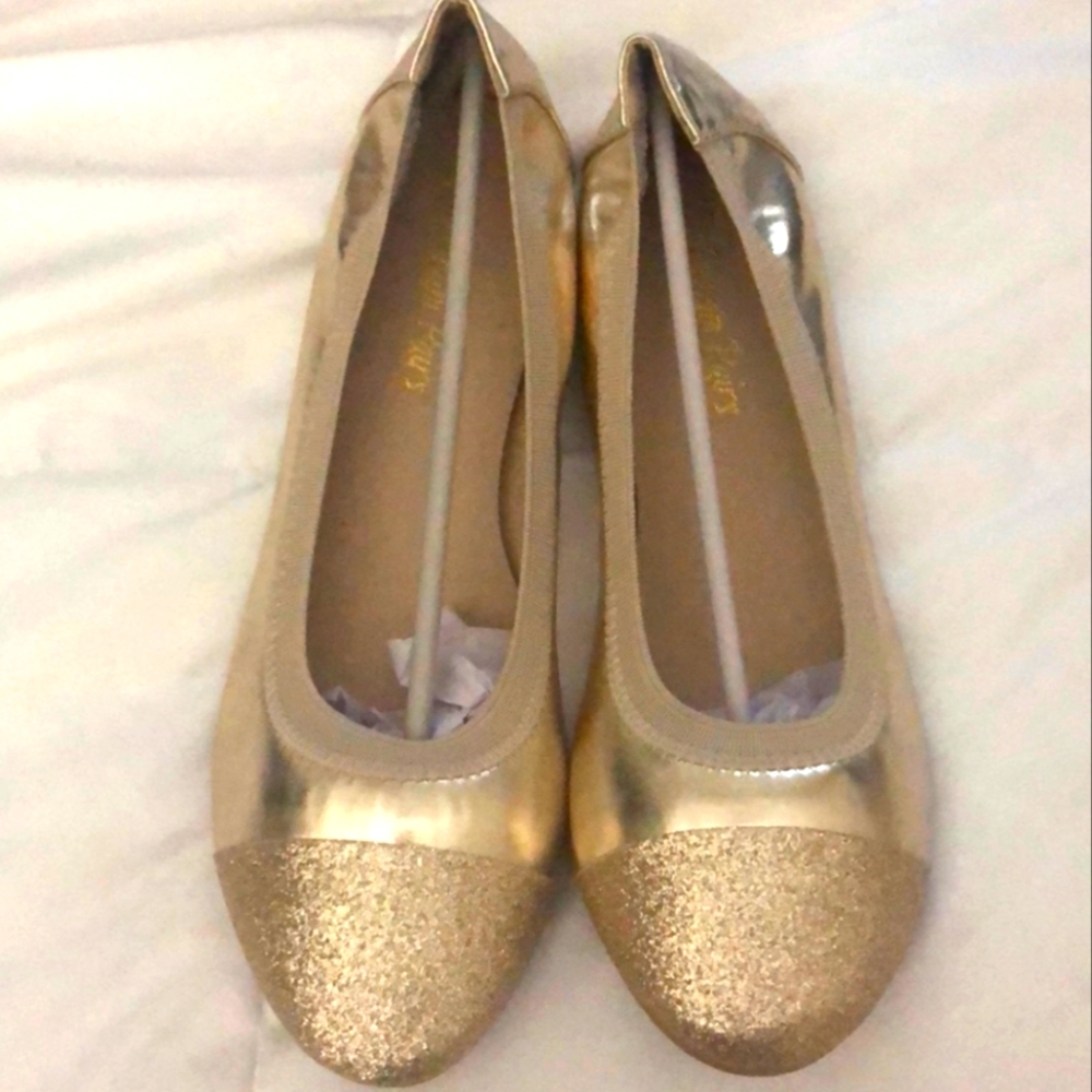 "Dream Paris" Gold Sparkly Flats